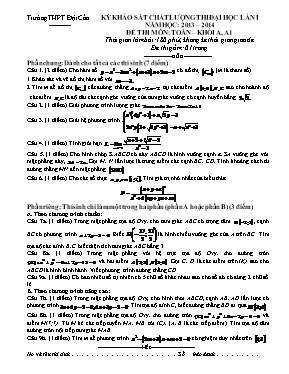 Kỳ khảo sát chất lượng thi đại học lần I năm học 2013 2014 đề thi môn Toán - Khói A, A1